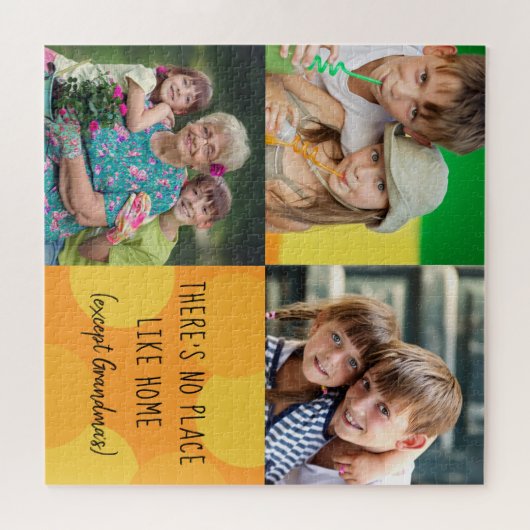 Custom 3 Square Foto Collage Kein Ort wie Zuhause Puzzle (Horizontal)