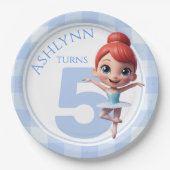Custom 3D Cute Blue Ballerina Girls Birthday | Pappteller (Vorderseite)
