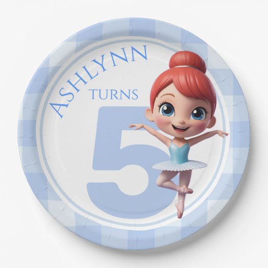 Custom 3D Cute Blue Ballerina Girls Birthday | Pappteller (Vorderseite)