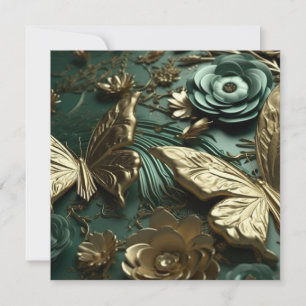 Custom 3D Deep Green Blume & Gold Butterfliegen