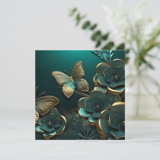 Custom 3D Green Blume & Gold Butterfly (Stehend Vorderseite)