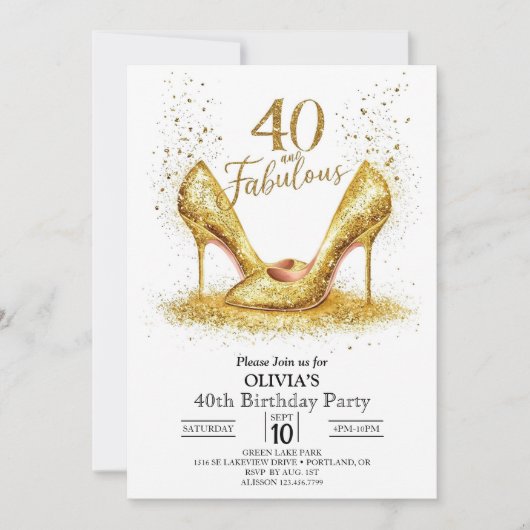 Custom 40 Digital Gold 40. Geburtstag Einladung (Vorderseite)