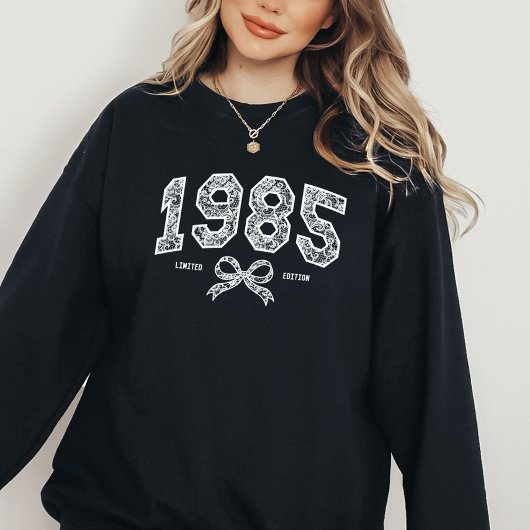 Custom 40. Geburtstag 1985 Lace Coquette Bow Sweatshirt