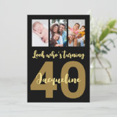 Custom 40. Geburtstag Gold Modern Foto Collage Einladung (Stehend Vorderseite)