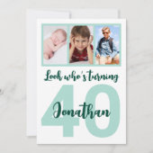 Custom 40. Geburtstag Green Script Foto Collage Einladung (Vorderseite)
