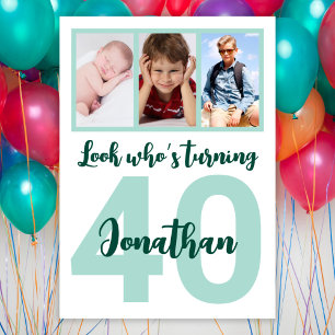 Custom 40. Geburtstag Green Script Foto Collage Einladung