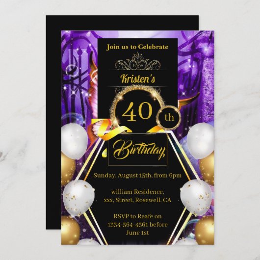 Custom 40. Geburtstagseinladung Einladung (Vorne/Hinten)