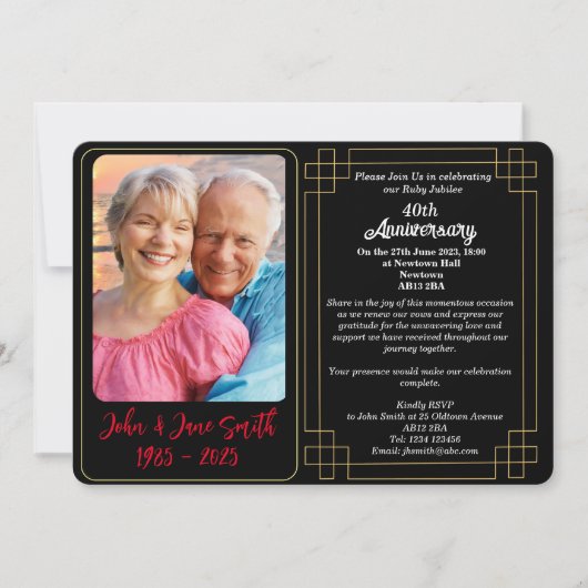 Custom 40 th Ruby Jubilee Anniversary Einladung (Vorderseite)