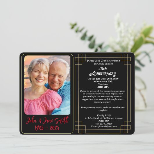 Custom 40 th Ruby Jubilee Anniversary Einladung (Stehend Vorderseite)