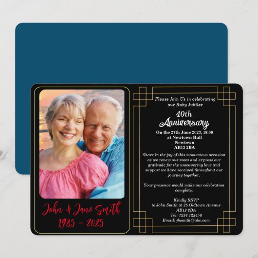 Custom 40 th Ruby Jubilee Anniversary Einladung (Vorne/Hinten)