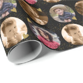 Custom 4 Circle Photo Collage Black And Gold Geschenkpapier (Rolleneckpunkt)
