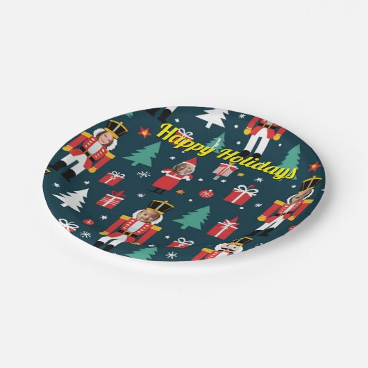 custom 4 face photo Christmas nutcracker Pappteller (Schrägansicht)