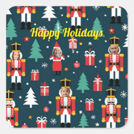 custom 4 face photo Christmas nutcracker Quadratischer Aufkleber