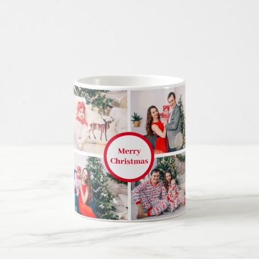 Custom 4 Family Foto Collage Frohe Weihnachtsgesch Kaffeetasse (Mittel)