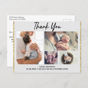Custom 4 Foto Collage Baby Danke Postcard Postkarte