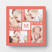 Custom 4 Foto Collage Beste Mama je Koralle & Weiß Fotoplatte (Vorderseite)