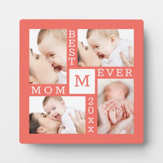 Custom 4 Foto Collage Beste Mama je Koralle & Weiß Fotoplatte (Vorderseite)