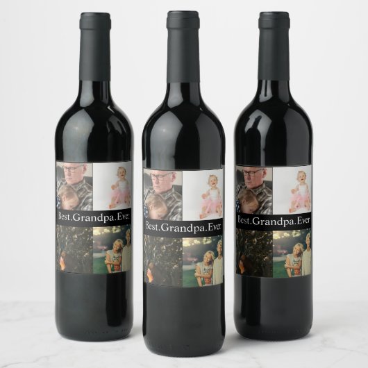 Custom 4 Foto Collage Beste Opa je Weinetikett (Flaschen)