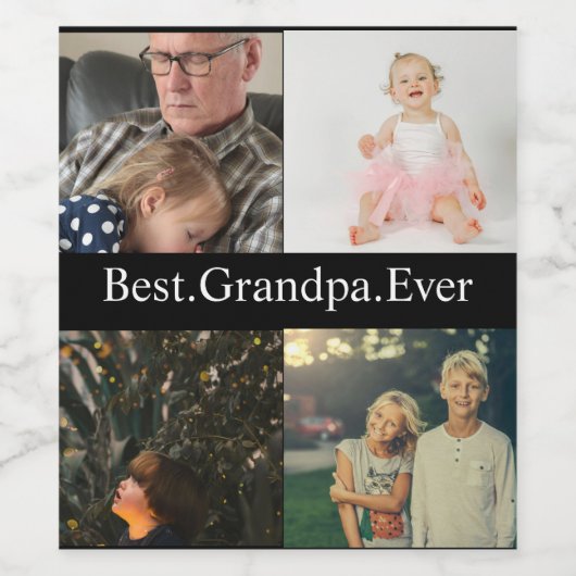 Custom 4 Foto Collage Beste Opa je Weinetikett (Einzelnes Label)
