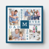 Custom 4 Foto Collage Bester Vater je Blau & Weiß Fotoplatte (Vorderseite)