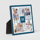 Custom 4 Foto Collage Bester Vater je Blau & Weiß Fotoplatte (Vorderseite)