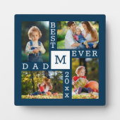 Custom 4 Foto Collage Bester Vater je dunkelblau Fotoplatte (Vorderseite)