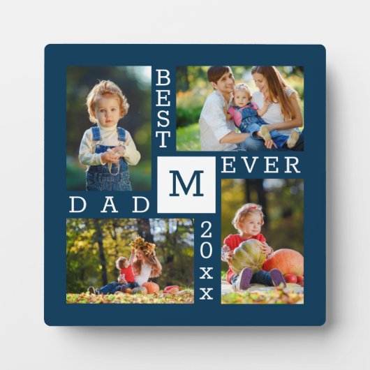 Custom 4 Foto Collage Bester Vater je dunkelblau Fotoplatte (Vorderseite)