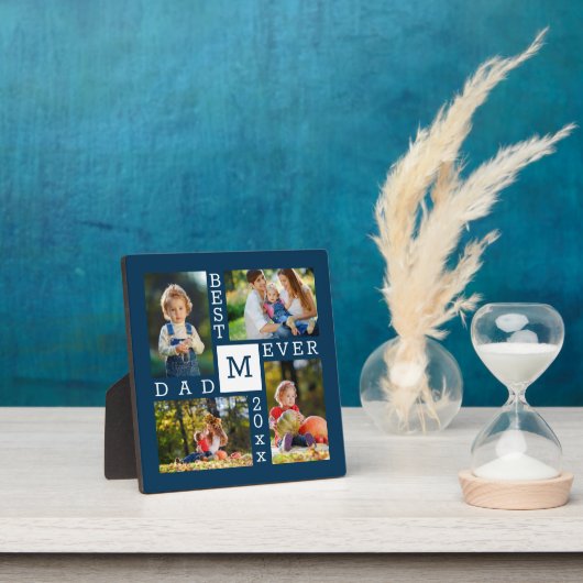 Custom 4 Foto Collage Bester Vater je dunkelblau Fotoplatte (InSitu)