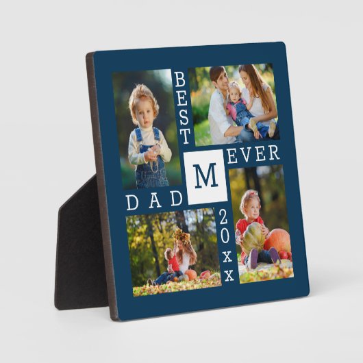Custom 4 Foto Collage Bester Vater je dunkelblau Fotoplatte (Vorderseite)