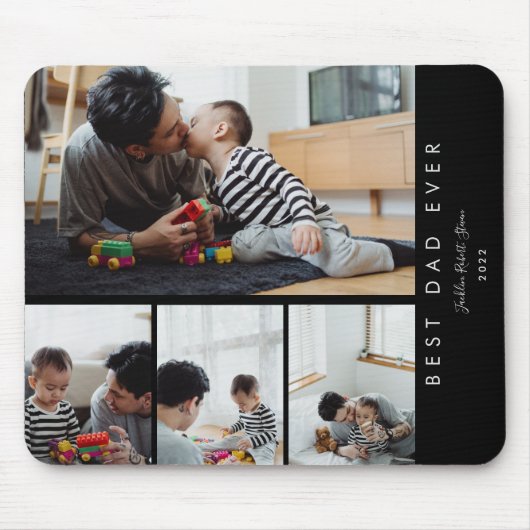 Custom 4 Foto Collage Bester Vater je Mit Monogram Mousepad (Vorne)
