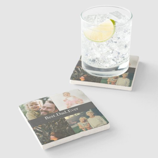 Custom 4 Foto Collage Bester Vater je Steinuntersetzer (Seitenansicht)