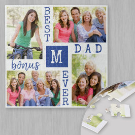 Custom 4 Foto Collage Blue Bester Bonus Vater je Puzzle