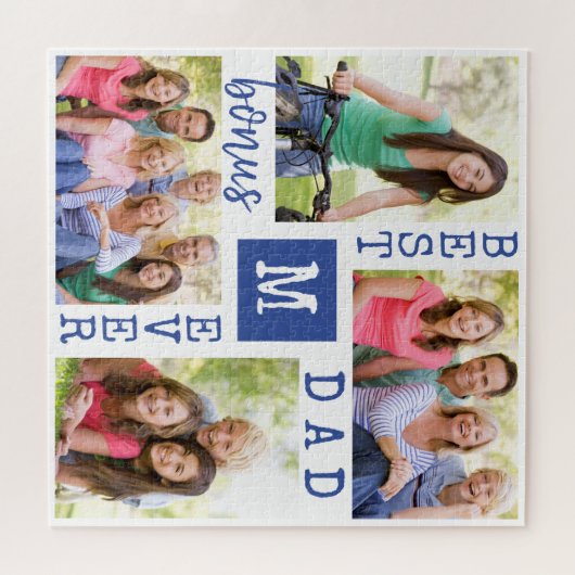 Custom 4 Foto Collage Blue Bester Bonus Vater je Puzzle (Horizontal)
