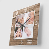 Custom 4 Foto Collage Familienname Liebe Holz Quadratische Wanduhr (Winkel)