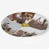 Custom 4 Foto Collage Gold Heart Mit Monogramm Pappteller (Schrägansicht)