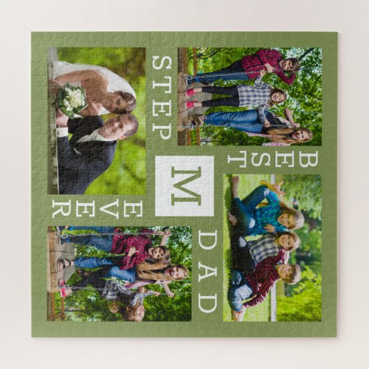 Custom 4 Foto Collage Green Best Stepdad je Puzzle (Horizontal)