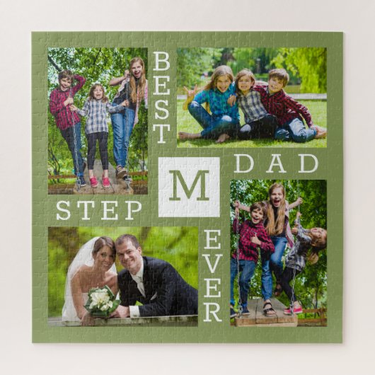 Custom 4 Foto Collage Green Best Stepdad je Puzzle (Vertikal)
