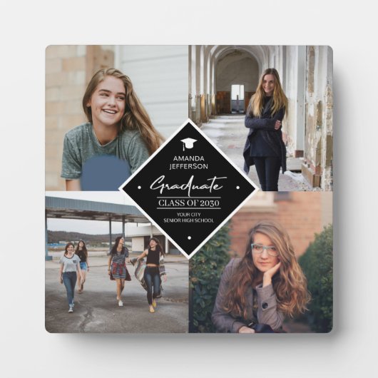 Custom 4 Foto Collage Grid moderne Absolventen Fotoplatte (Vorderseite)