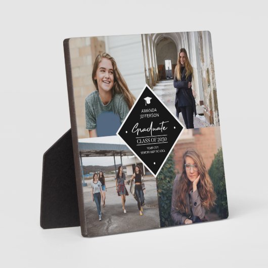 Custom 4 Foto Collage Grid moderne Absolventen Fotoplatte (Vorderseite)