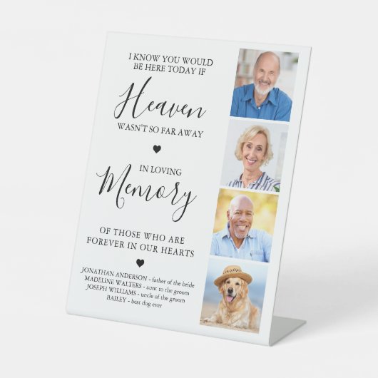 Custom 4 Foto Collage Heaven Wedding Memorial Sockelschild (Vorderseite)