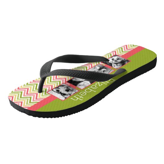 Custom 4 Foto Collage Limon und Coral Chevrons Badesandalen (Schrägansicht)