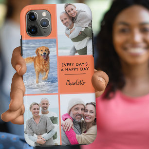 Custom 4 Foto Collage mit positivem Zitat Orange Case-Mate iPhone Hülle