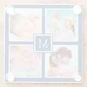 Custom 4 Foto Collage Monogram Blue Glasuntersetzer (Rückseite)