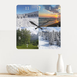 Custom 4 Foto Collage Personalisiert Quadratische Wanduhr
