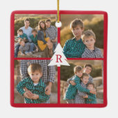 Custom 4 Foto Collage Weihnachtsbaum Monogram Red Keramikornament (Rückseite)