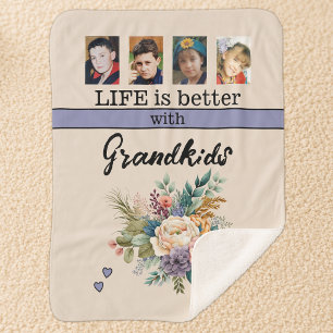 Custom 4 Foto Enkelkinder Blume lila Sherpadecke