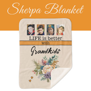 Custom 4 Foto Enkelkinder Blume orange Sherpadecke