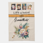 Custom 4 Foto Enkelkinder Blumenorange Geschirrtuch (Vertikal)