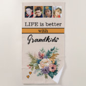 Custom 4 Foto Enkelkinder Blumenorange Strandtuch (Vorderseite)