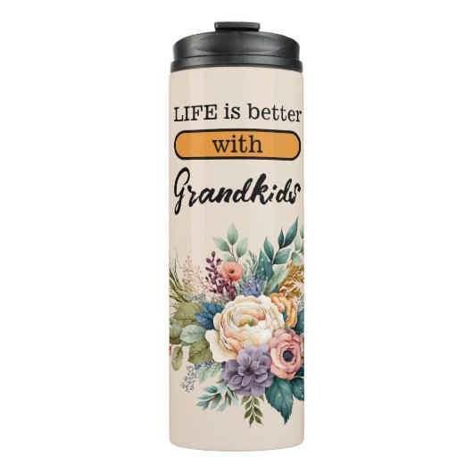 Custom 4 Foto Enkelkinder Blumenorange Thermosbecher (Vorderseite)